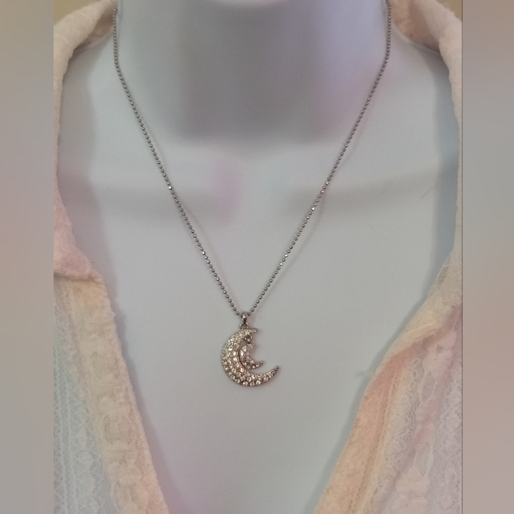 Silver Toned Moon Pendant Necklace